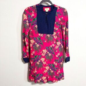 Maeve Pink Floral viscose  Dress with Navy Accents size 2